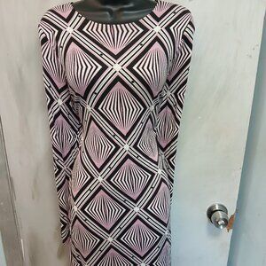 Karen Kane Pink and Black Geometric Long Sleeve Dress size large